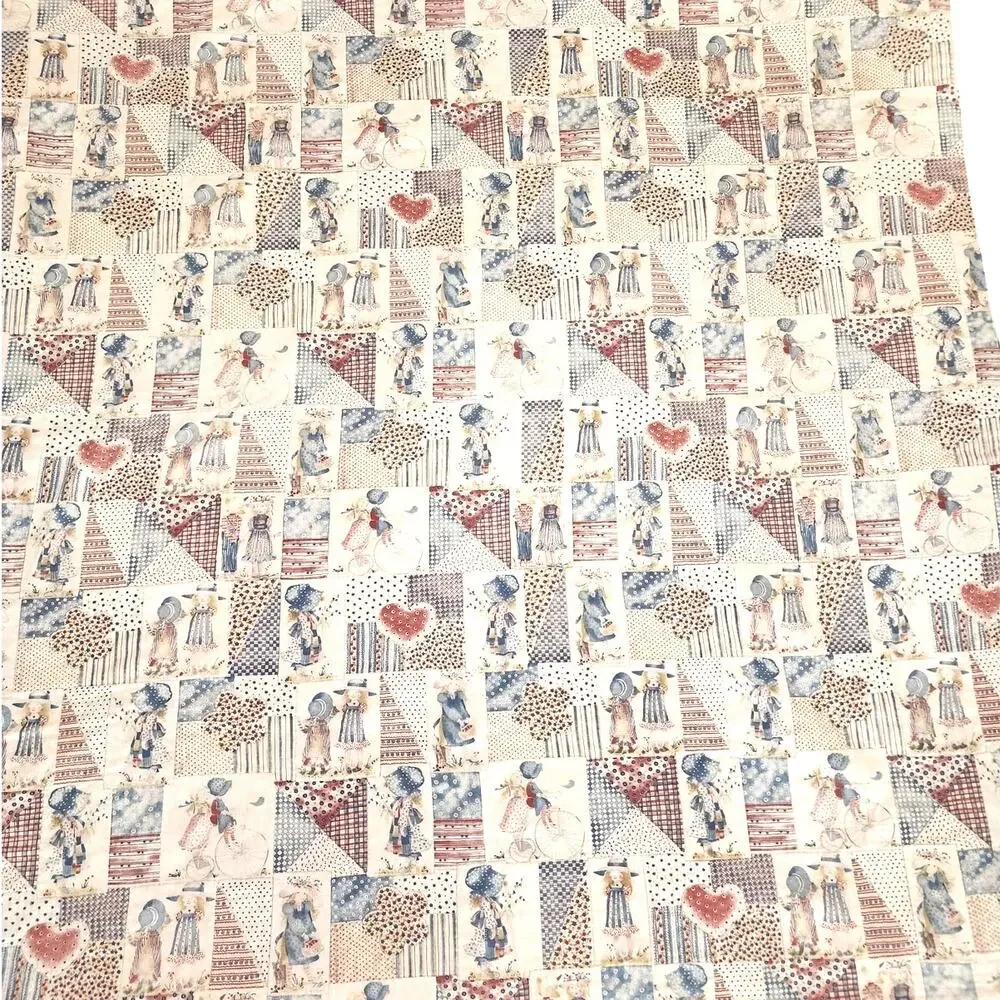 Vintage 1980's Handmade Holly Hobbie 42x43.5 Lightweight Baby Blanket/ Quilt